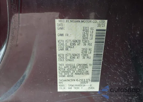 2015 Nissan Armada Platinum/Sl/Sv from USA, damaged, VIN 5N1AA0NC9FN620115